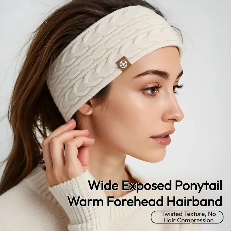 

Widened, warm, ear-protecting headband for autumn and winter, thickened knitted cable knit headband