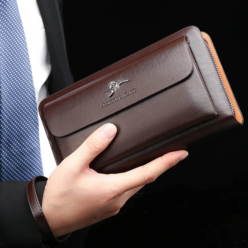 Men's New Large Capacity Bag Cover Type Business Clutch Casual Double Zip Large-Capacity Wallet Support Personality