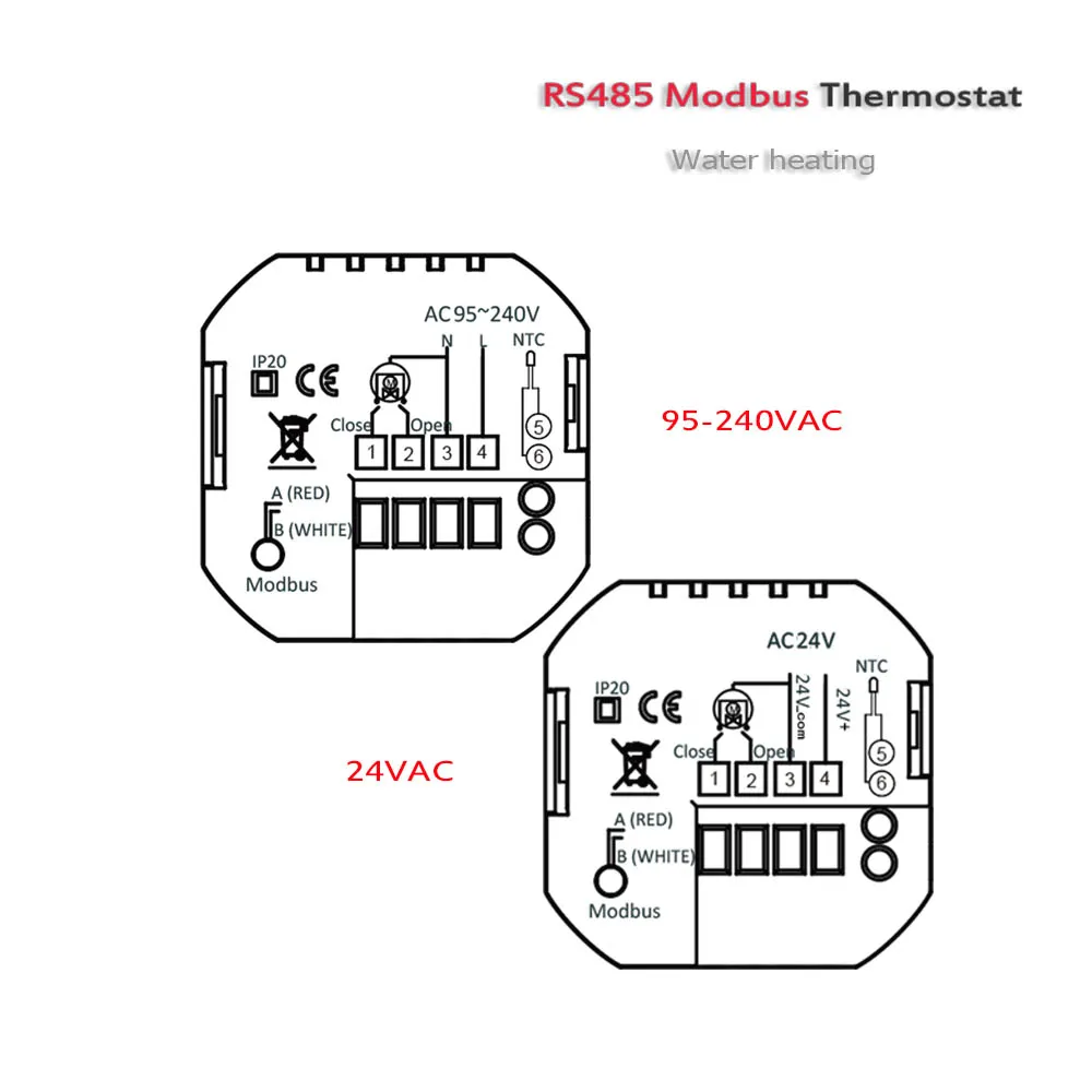 RS485 modbus Thermoregulator for warm floor,Water heating thermostat for control NO NC electric actuators 24VAC 95-240VAC