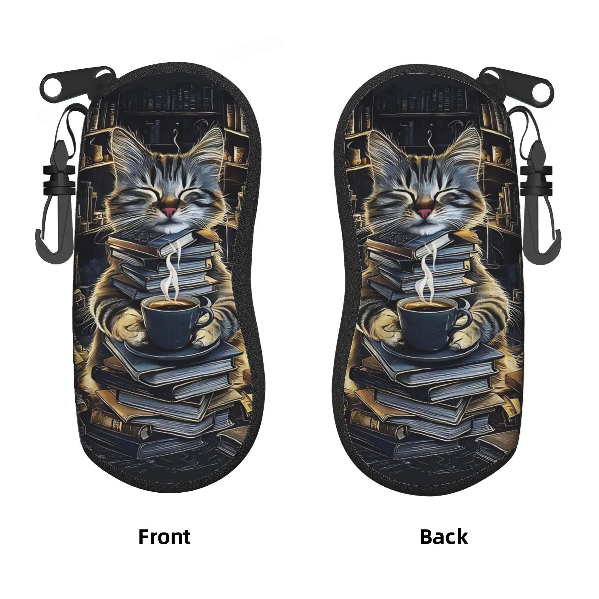 Morning coffee with kitty Glasses Case Cover  Zipper Sunglasses Case Unisex Pocket Eyeglass Protector Retro Eyewear Organizer