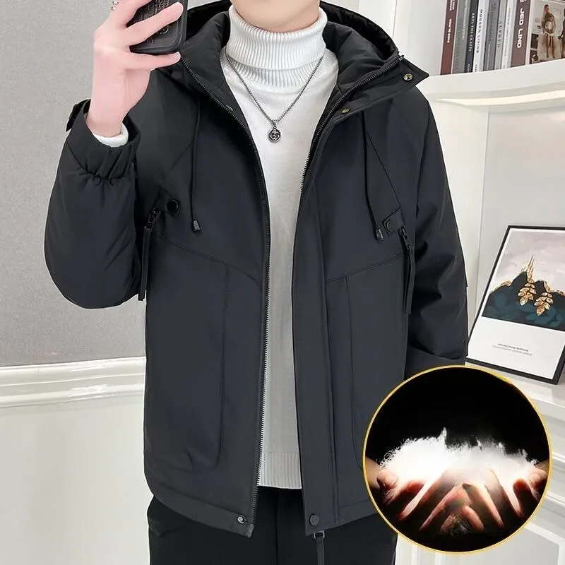New Hooded Windbreaker Thickened Winter Casual Down Jacket for Men White Duck Down Warm Cool and Fashionable Coat Trend Outcoat