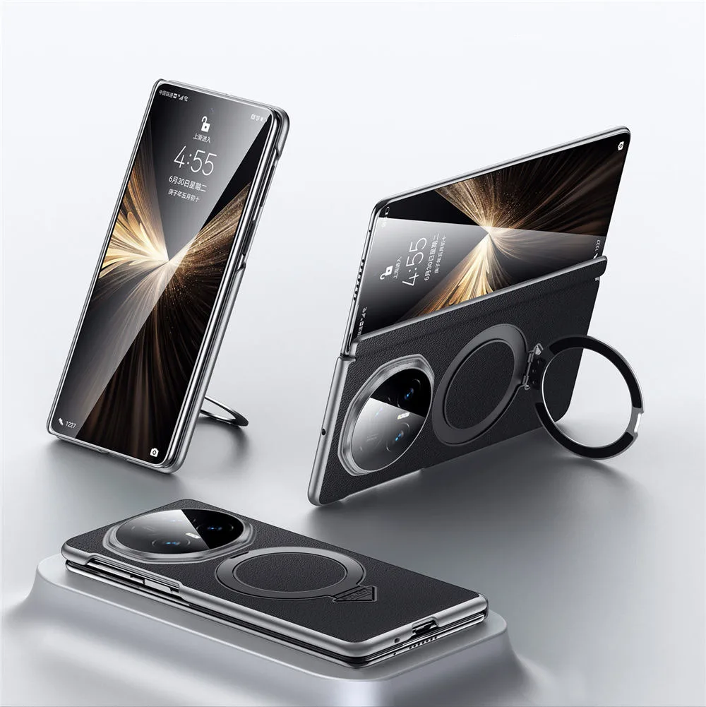 

Magnetic Genuine Cowhide Leather Case For Honor Magic V5 Hinge Bracket Back Cover