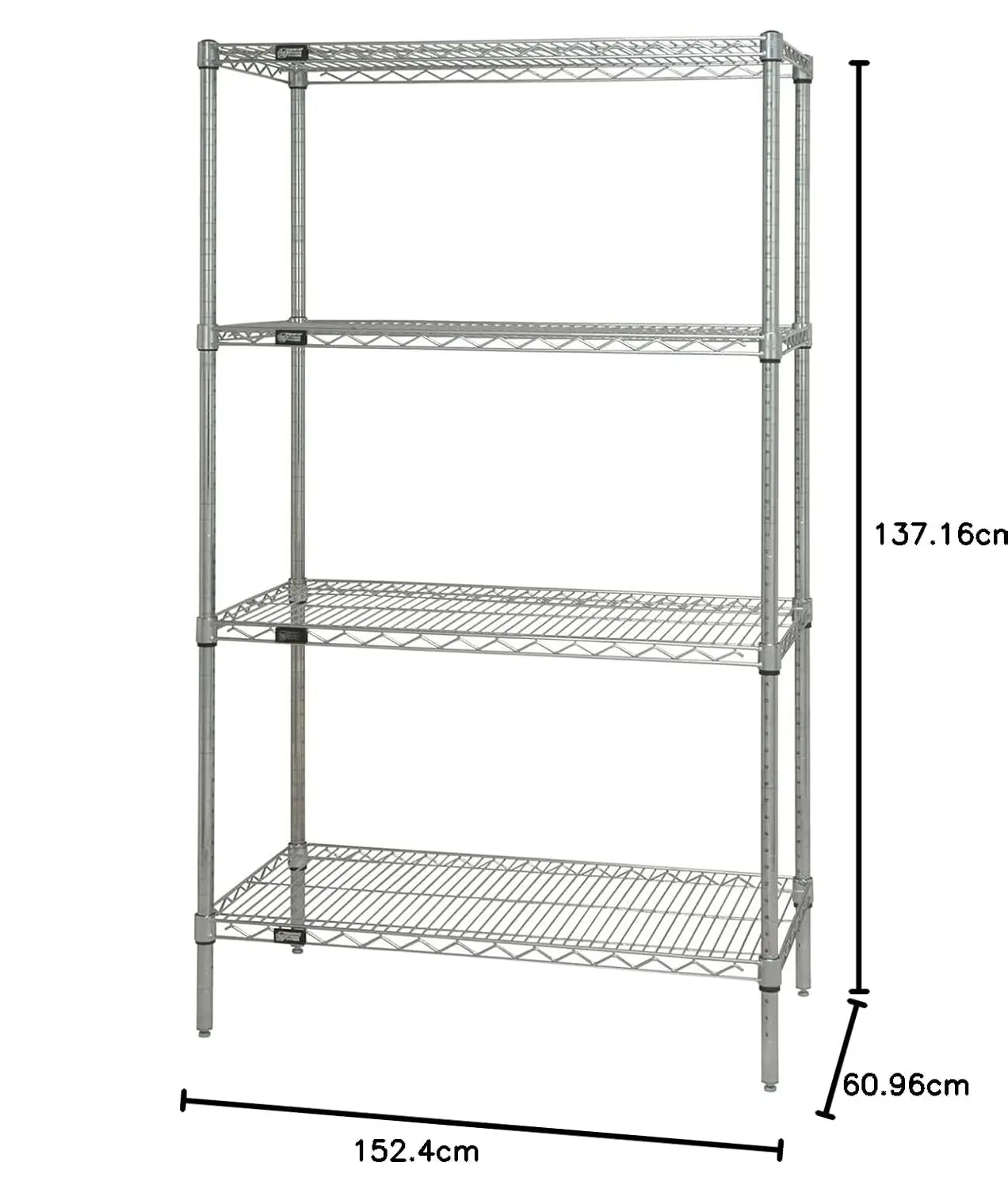 Quantum Storage Systems WR54-3060C Starter Kit for 54" High 4-Tier Wire Shelving Unit, Chrome Finish, 30" Width x 60" Length