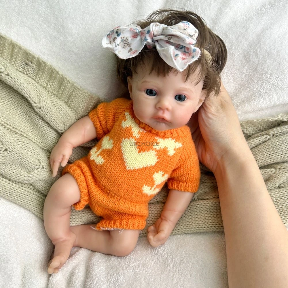 12 inch mini full body zachte siliconen herboren babymeisje weide geworteld haar levensechte handgemaakte geschilderde pop kinderen speelgoed kerstcadeau