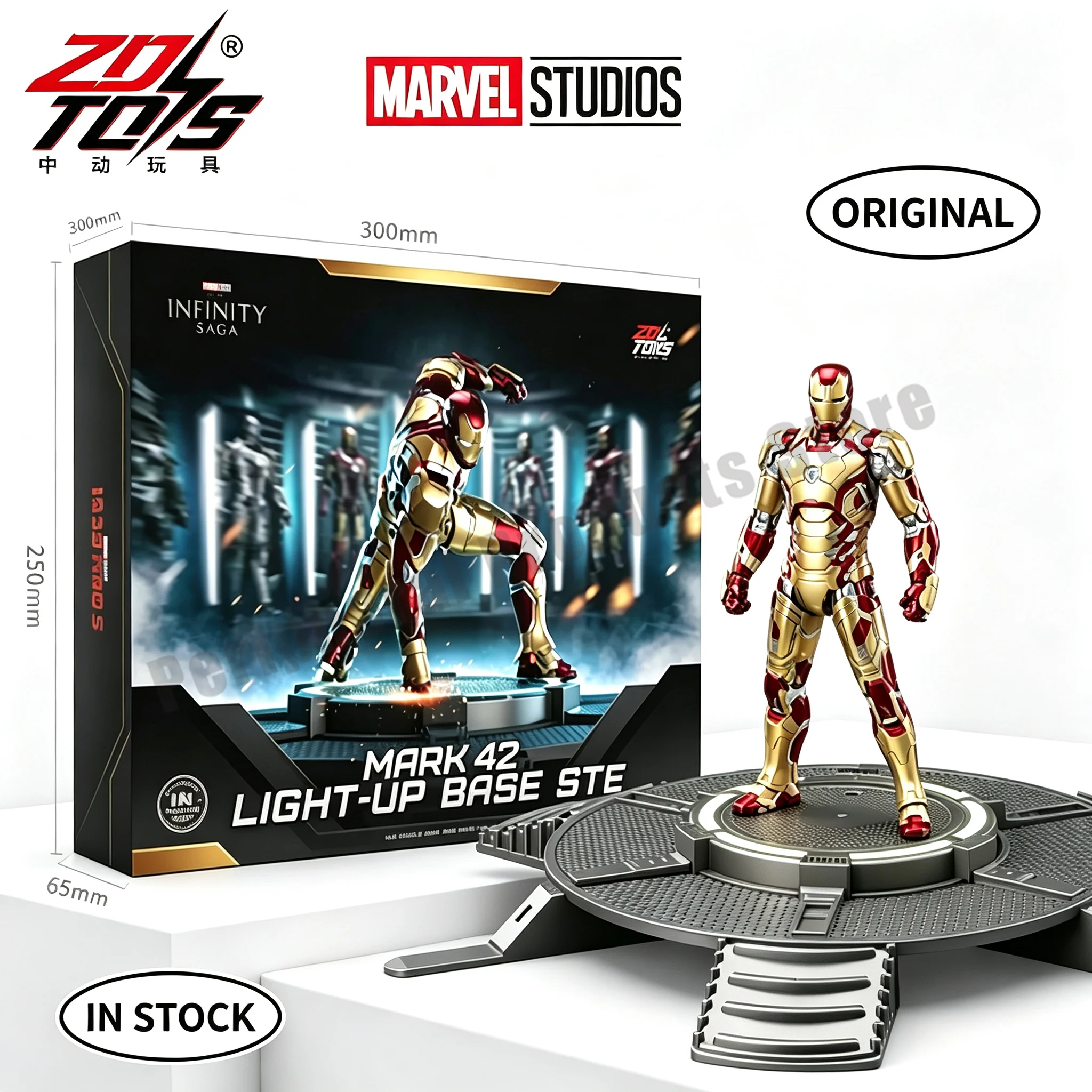 ZD Toys Iron Man Mark 42 Action Figure Movable Joints Light Up Base Collectible Desktop Decoration Gift Toys
