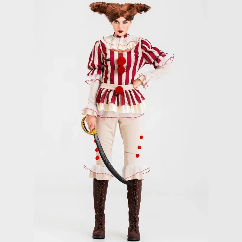 

IT 2 Pennywise Cosplay Costume Creepy Sadistic Clown Costumes for Women Halloween Carnival Mardi Gras Party Dress