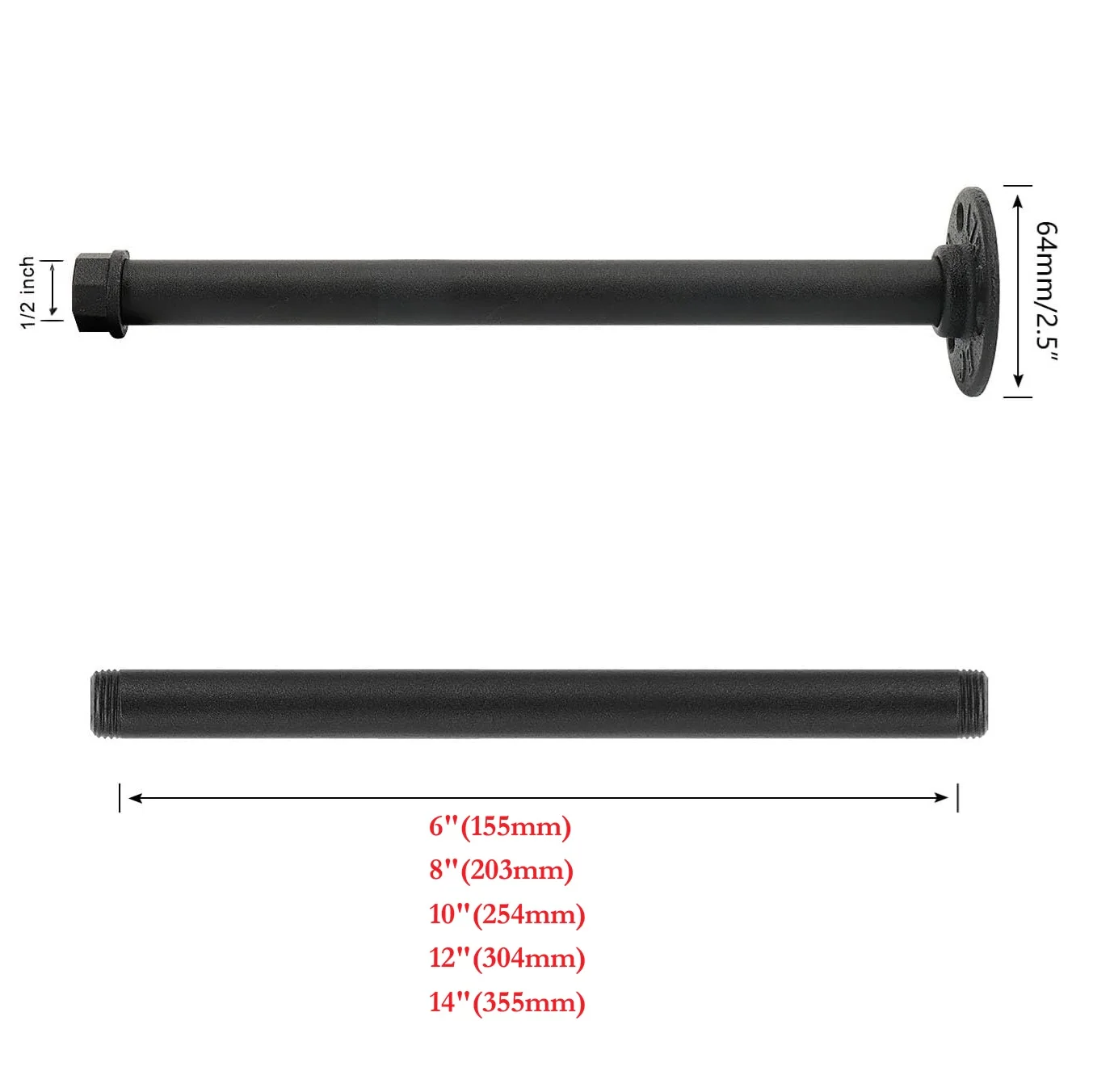 4Pcs Black Wall Mounted Industrial Pipe Garment Rack Cloth Hanging Bar Shelf Bracket