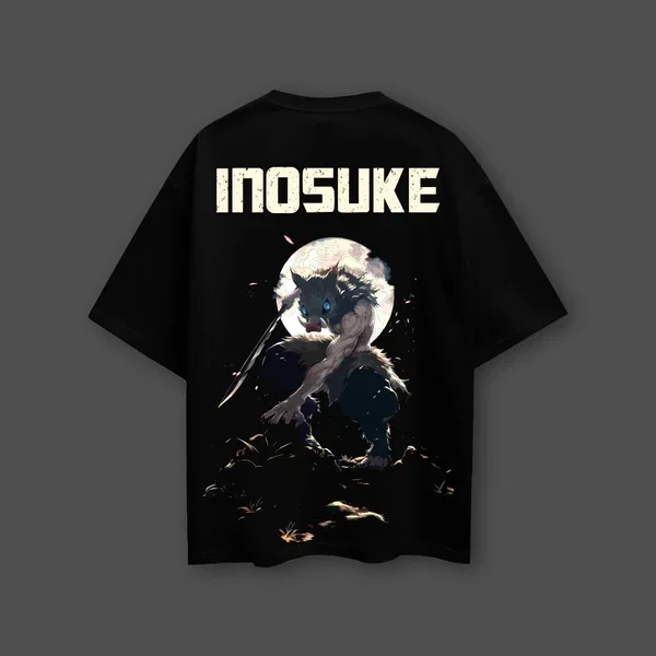 Demon Slayer Anime Inosuke T-shirt noir surdimensionné hommes et femmes respirant haute qualité Y2K T-shirt d'été à manches courtes