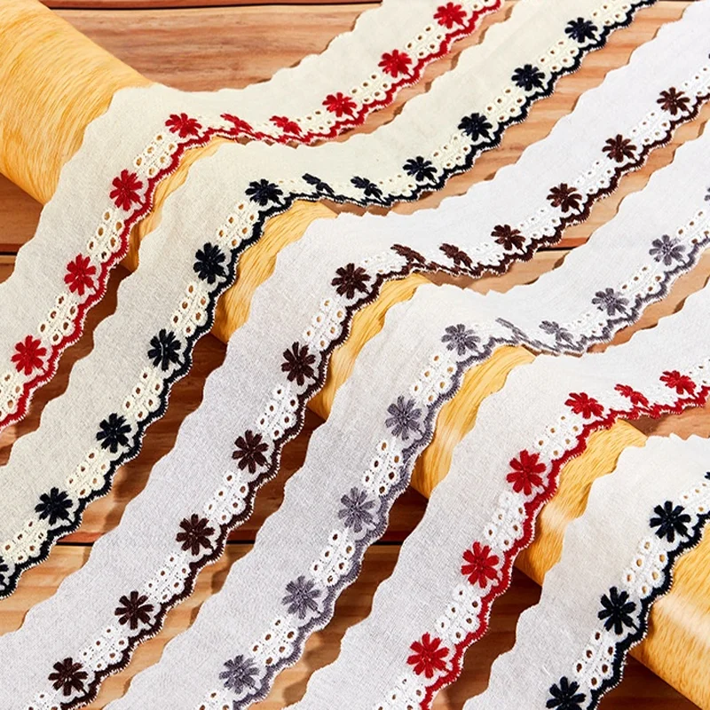 30MM Cotton Thread Ribbon Colorful Double Embroidered Fabric Strip Flower Material Bed Accessories Hair Ring