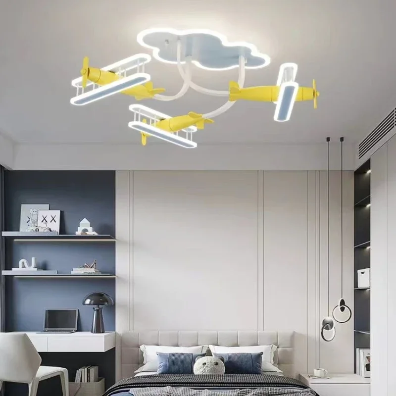 Nordic Cartoon Airplane White Clouds Design Led Ceiling Chandelier Dimmable for Teen Room Baby Bedroom Lamp Home Decor Fixture