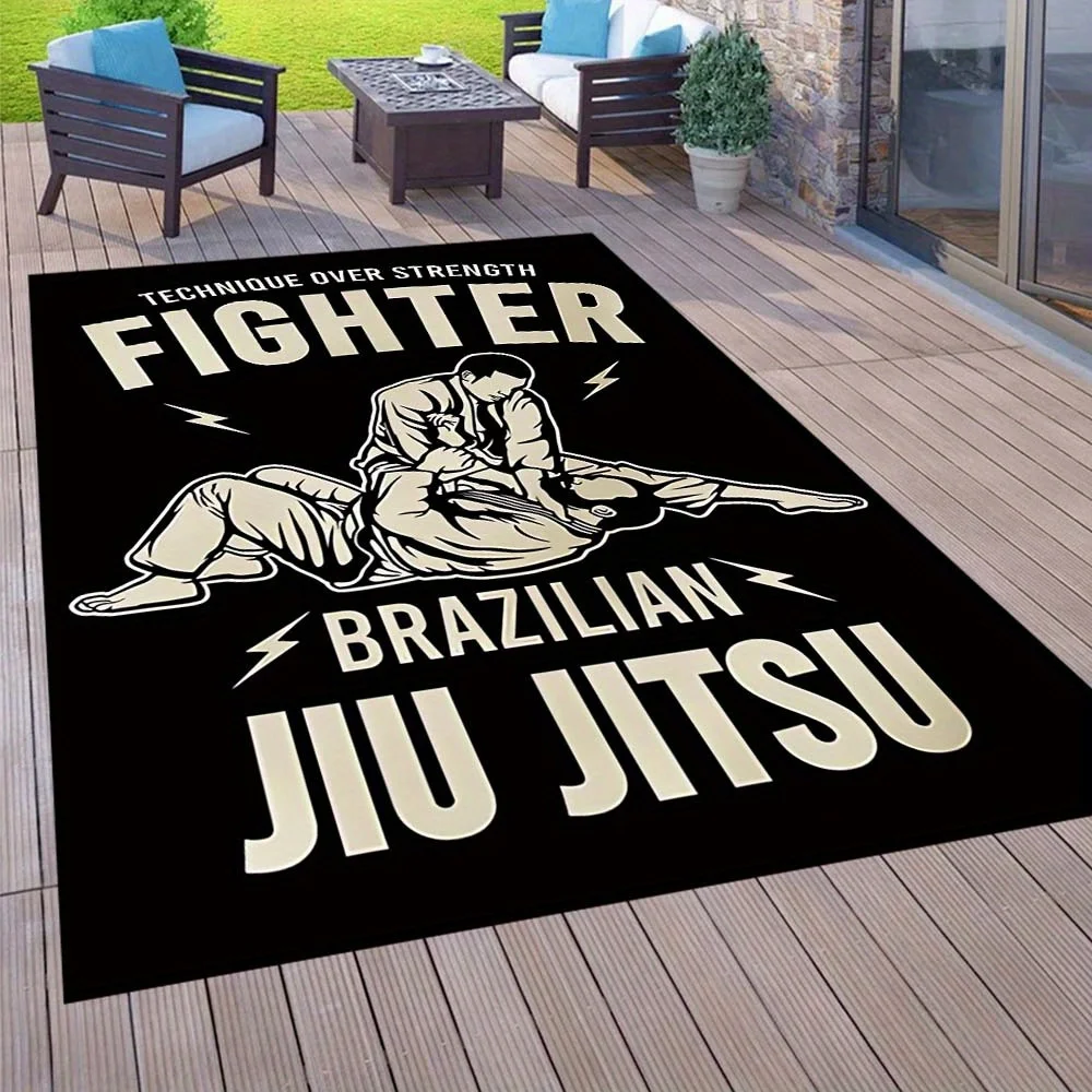 Alfombra Decorativa Antideslizante con Diseño de Luchador de Jiu-Jitsu Brasileño para Tienda de Campaña, Patio, Camping, Sala de Estar y Dormitorio