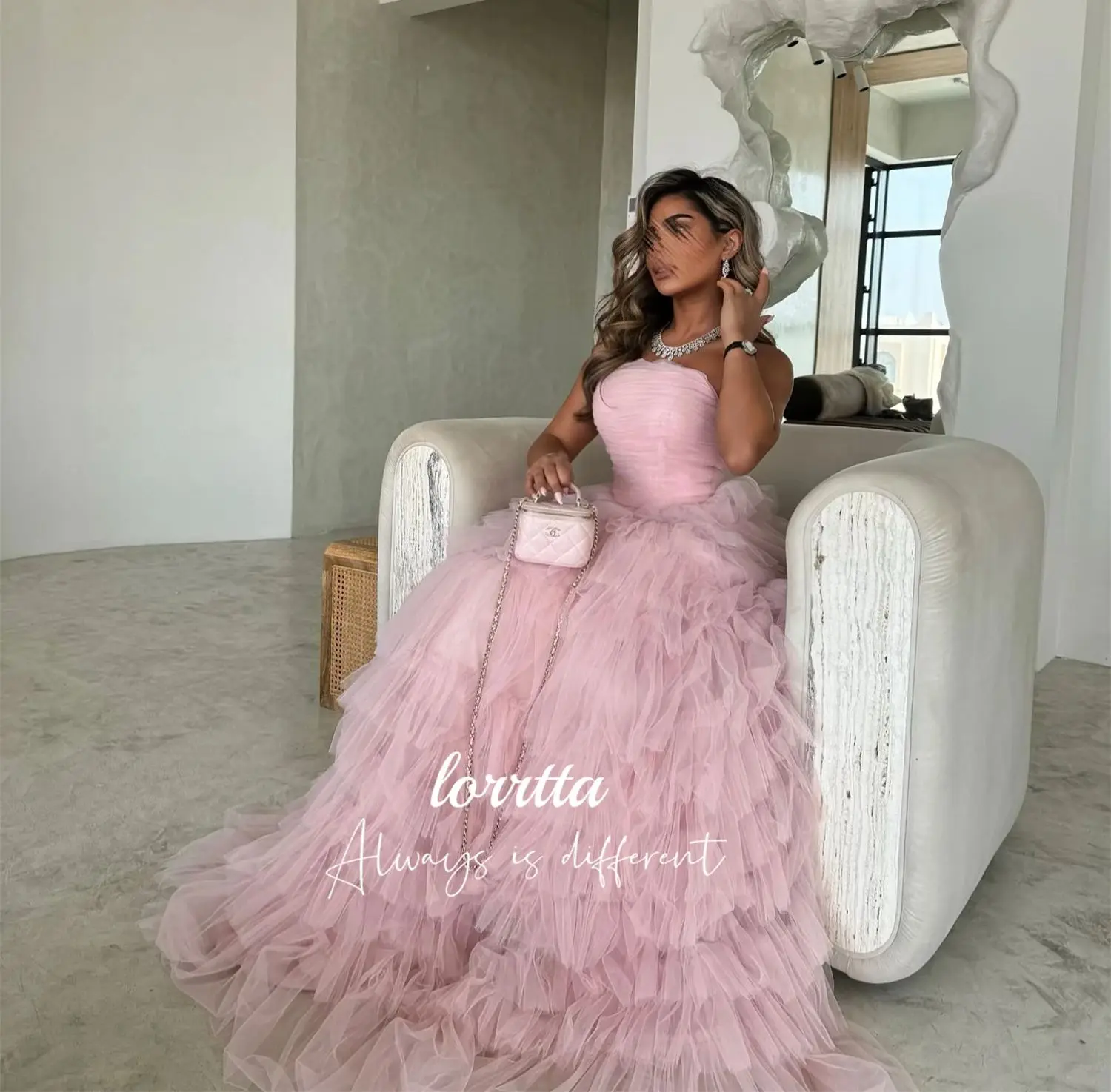 Lorrtta Line A Evening Dress Party Pink Mesh Formal Occasion Dresses for Special Occasions Robes De Cocktail Customized