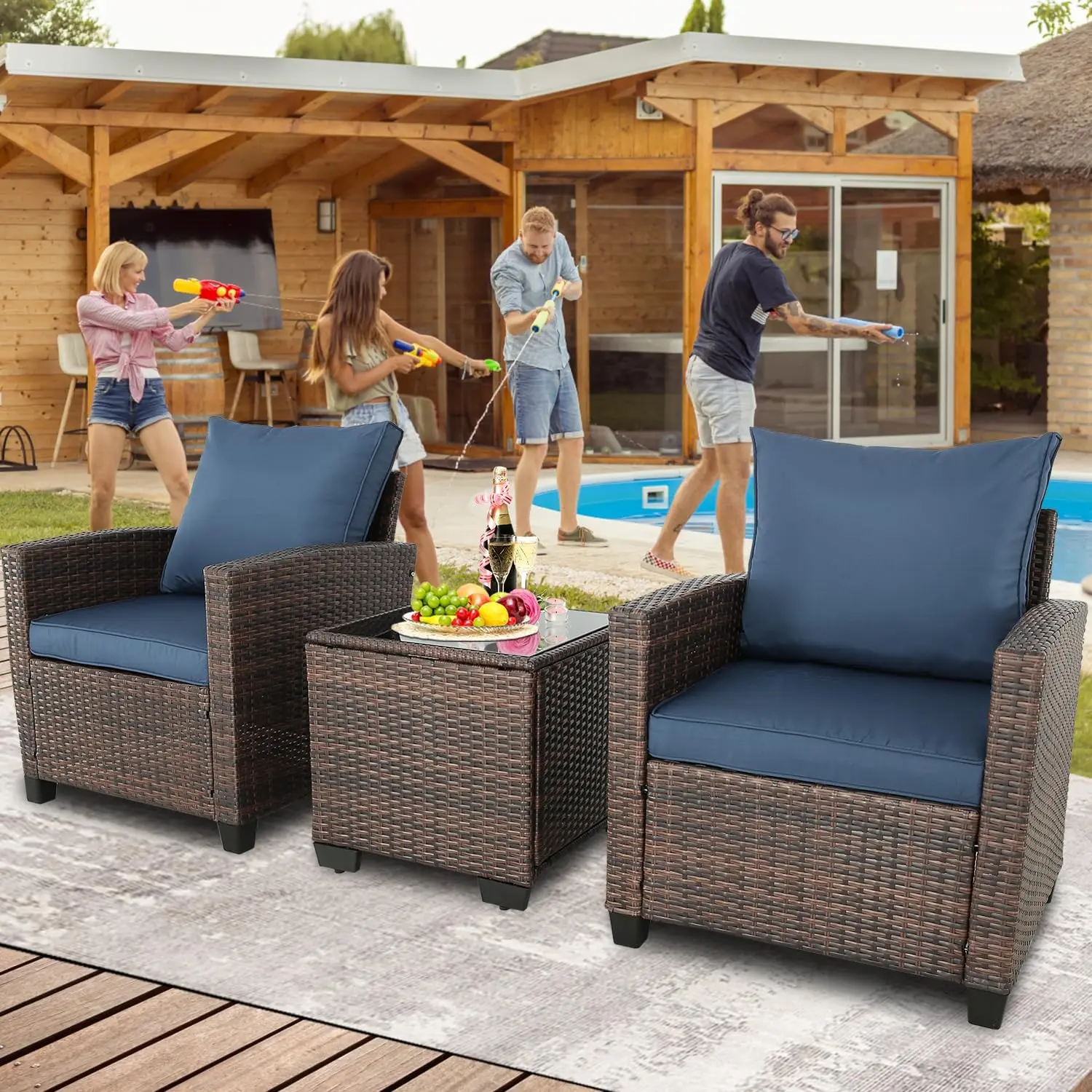 Set di mobili da giardino Set di conversazione componibili per esterni in Rattan divano da esterno, sedia singola e pouf per prato, balcone, giardino