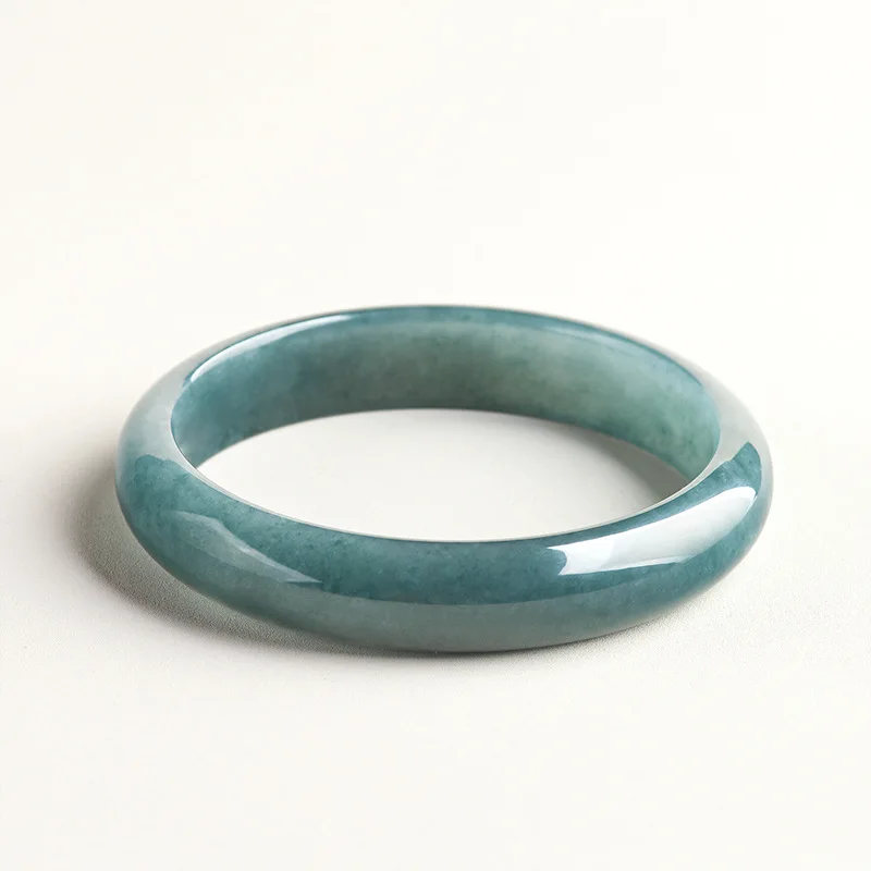 Natural A-grade Jade Blue Water Circle Bangle Inner Diameter 55mm-61mm Ice Jadeite Stone Bracelet Women's Handicraft Jewelry