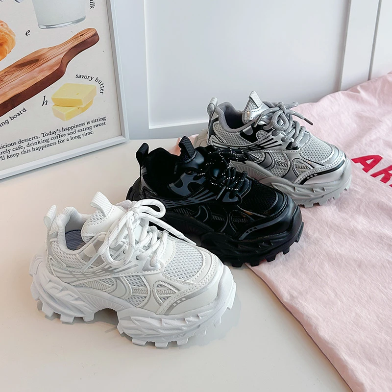 Fashion Korean-style New Thick Bottom Children Sneakers Boys Girls High Quality Outdoor Walking Running Trainers Kids Girl Shoes