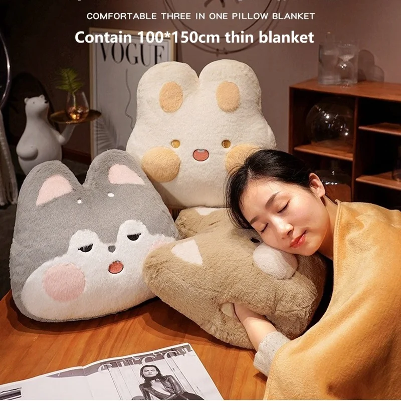

Winter Thickened Pillow Quilt Dual-Use Car Blanket Office Nap Pillow 2-in-1 Hand Warming Cartoon Sofa Cushion