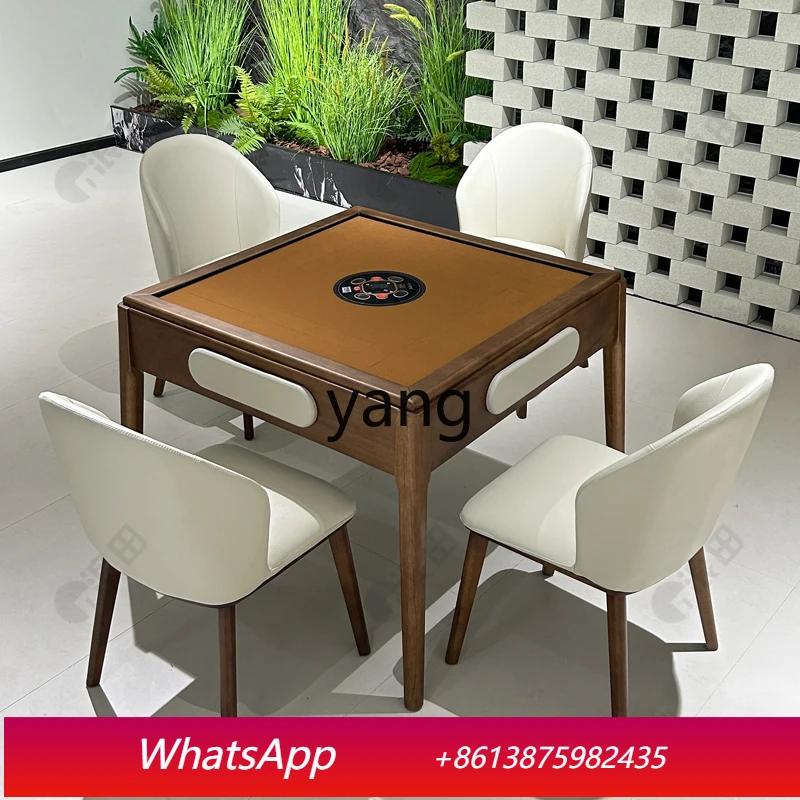 LH  Chinese solid wood automatic mahjong machine integrated household long table round rotating table