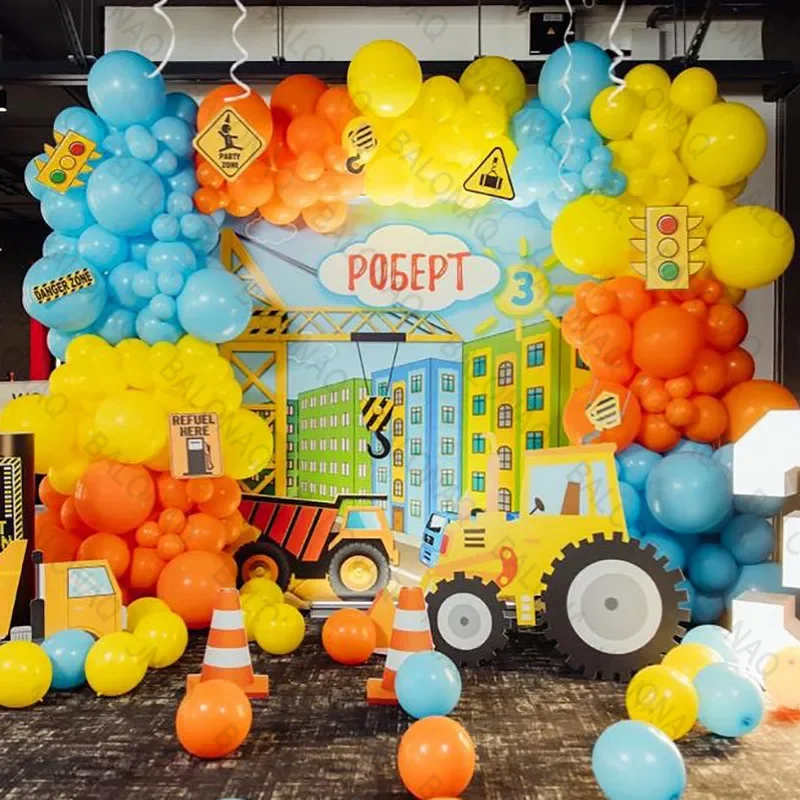 123pcs Construction Themed Balloon Carton Vehicle Balloon Excavator Forklift Crane Balloon for Boy's Construction Birthday Party