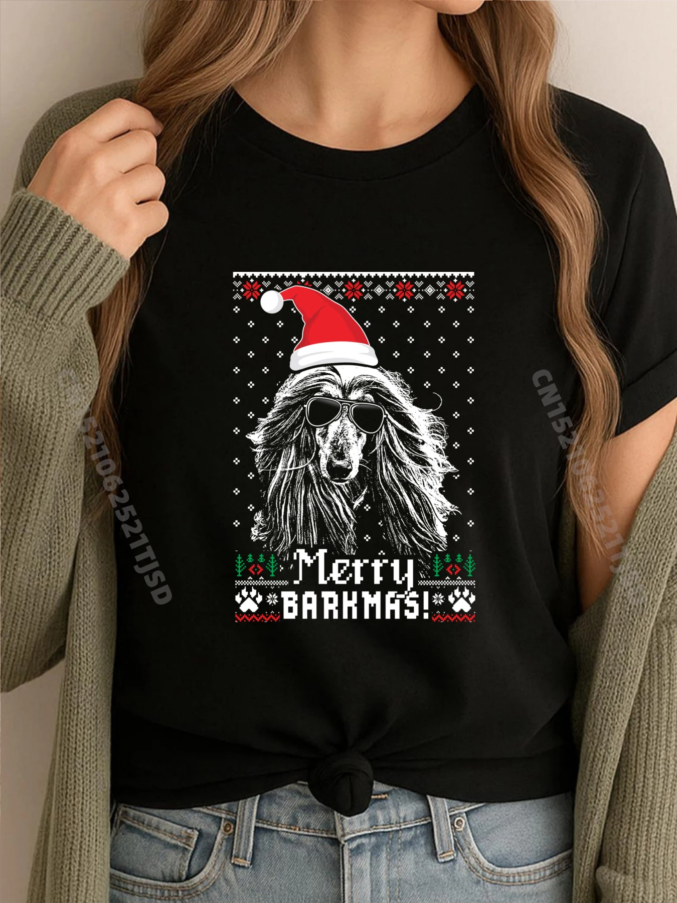 

Афганская собака Merry Barkmas, рождественская серая рубашка, футболка с рисунком, футболка с принтом для пар, Camisetas Hombre Geek