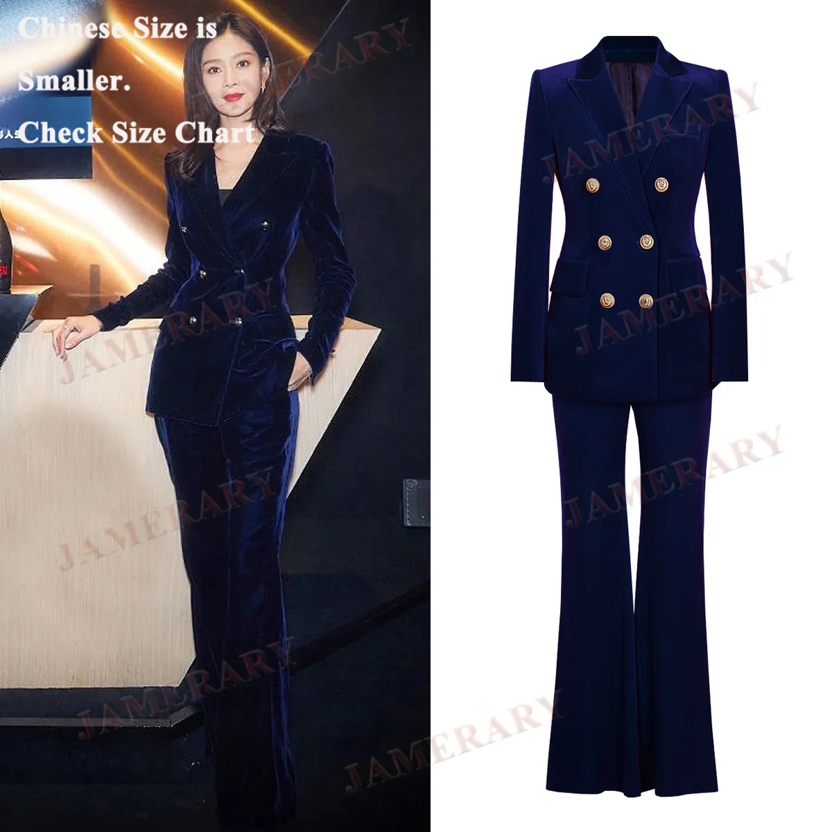 

Spring Autumn New Velvet Two Piece Sets Women Double Breasted Blazers Suit Coats Wide Leg Pants Suits 2pcs Outfits Long Trousers