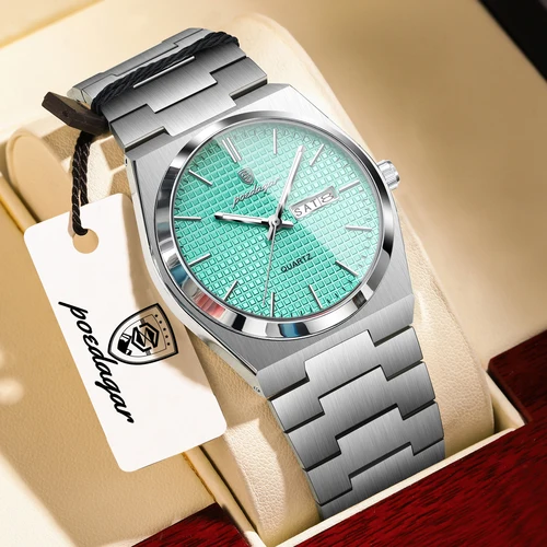 Imagen 2 del producto Reloj POEDAGAR de lujo a la moda para hombre, reloj de pulsera de cuarzo de acero inoxidable resistente al agua para hombre, relojes de negocios luminosos con fecha y semana para hombre
