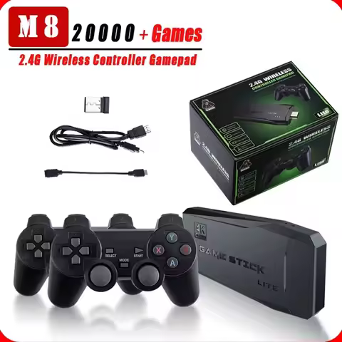 M8 Game Console Built-in 20000 + Games 64GB Two-Person Wireless Controller 2.4 G Game Stick 4K HD PS1 Video Game Children's