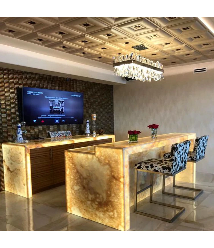 

Backlighting Contemporary Onyx Design Solid Surface Wine bar Counter Design
