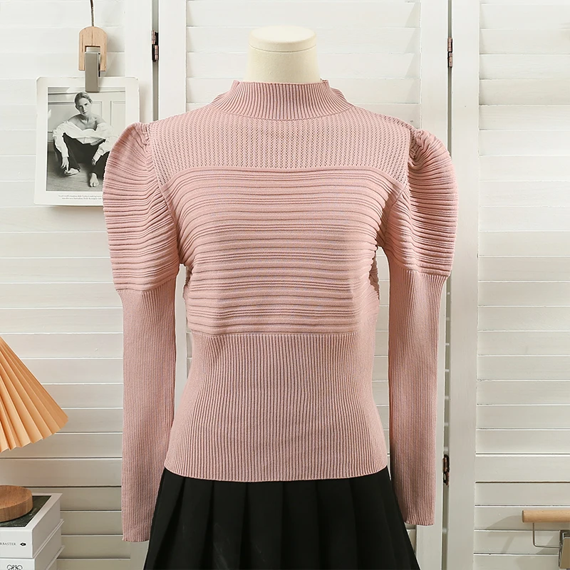 Boring Honey Half-High Collar Bubble Sleeves Korean Popular Clothes Knitted Solid Colour Pullovers Women's Winter Sweater