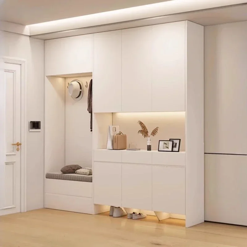 Modern Grade MDF Solid Entryway Shoe Cabinet Wall-mounted Bench Integrated Entryway Shoe Changing Stool Home Doorway Storage