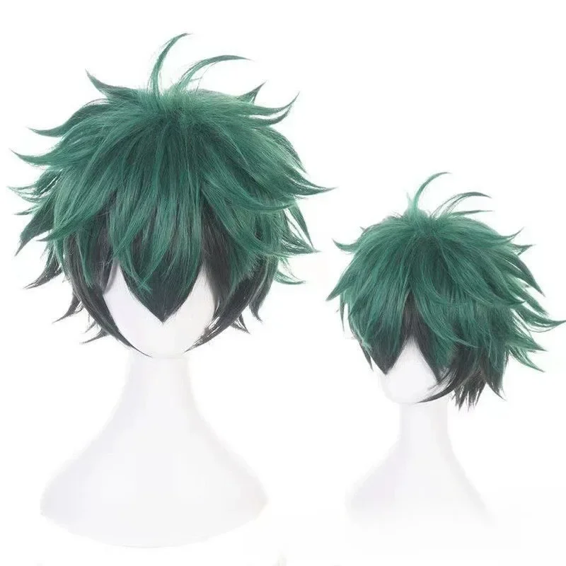 Peluca Verde Negro Degradado Corto Rizado Anime Cosplay Pelo para Hombres Fiesta de Disfraces de Halloween