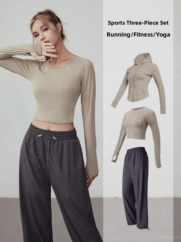 

Весенне-осенний женский спортивный комплект для бега и йоги: профессиональный костюм из двух предметов с длинным рукавом для утренних пробежек и занятий на открытом воздухе, обеспечивающий максимальный комфорт