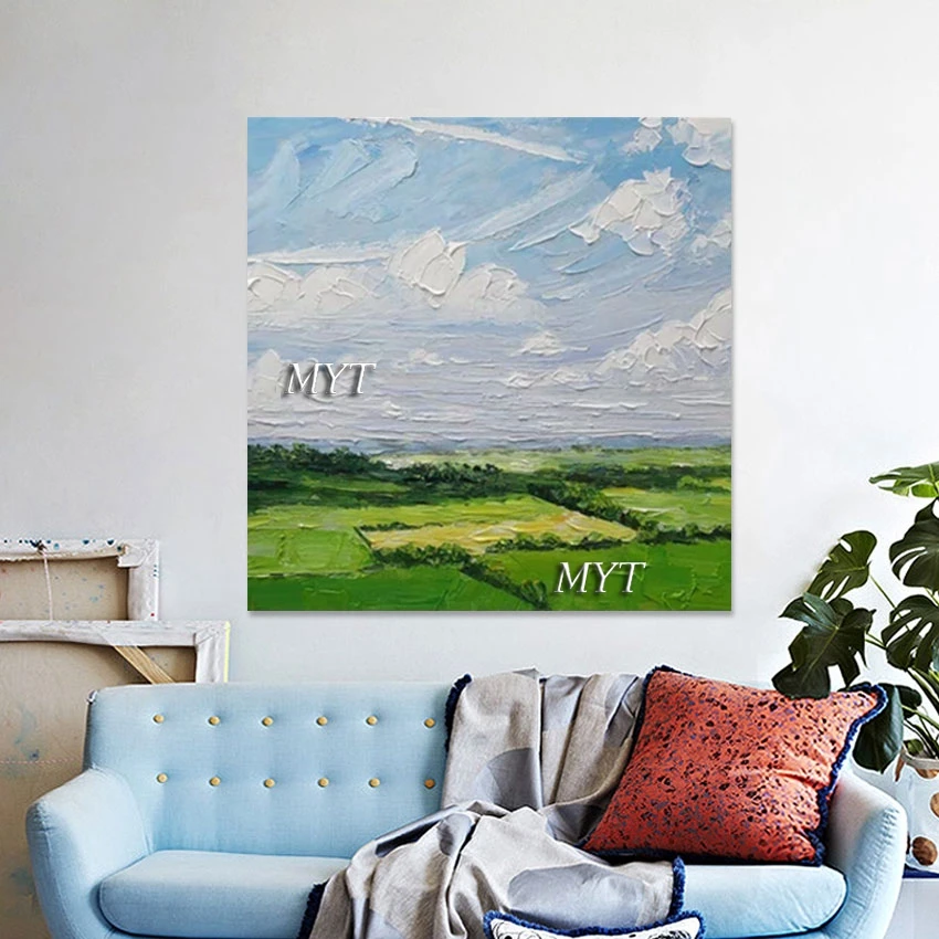 Rural Landscape Painting Abstract Green Design Artwork Bedroom Wall Art Picture Decoration Canvas Roll Frameless Decor Pieces