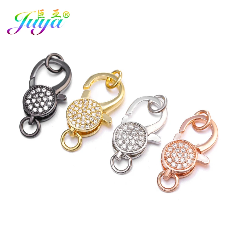 Juya 18K Gold Plated Carabiners Fastener Hooks Lobster Clasp Accessories For DIY Natural Stones Pearls Needlework Jewelry Making