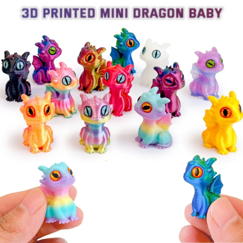 3D Printed Mini Dragon Figurine Simulation Eye Flying Dragon Miniature Colorful Desktop Ornament Collectible Toy Gift Home Decor