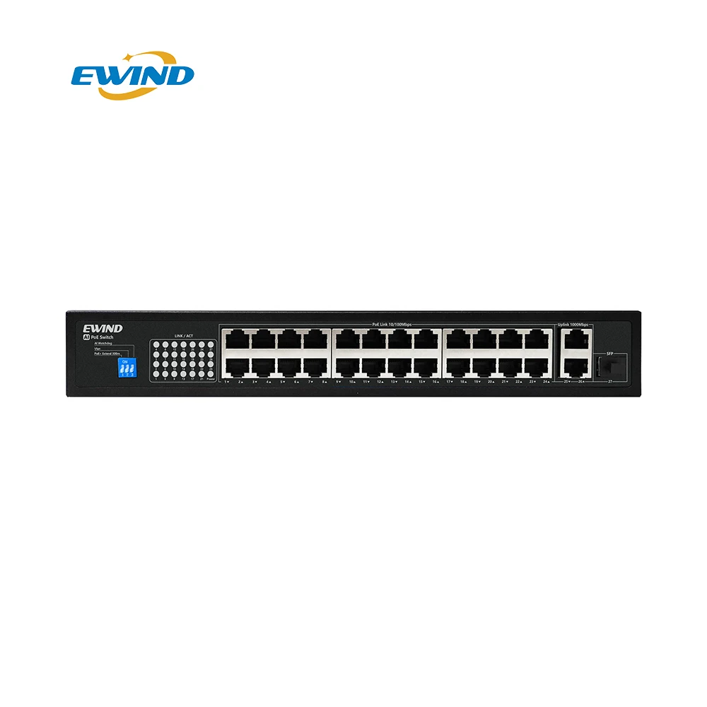 Best sell Ewind 24 port 10/100/1000M 300W watchdog Vlan gigabit sfp poe network switch for IP camera