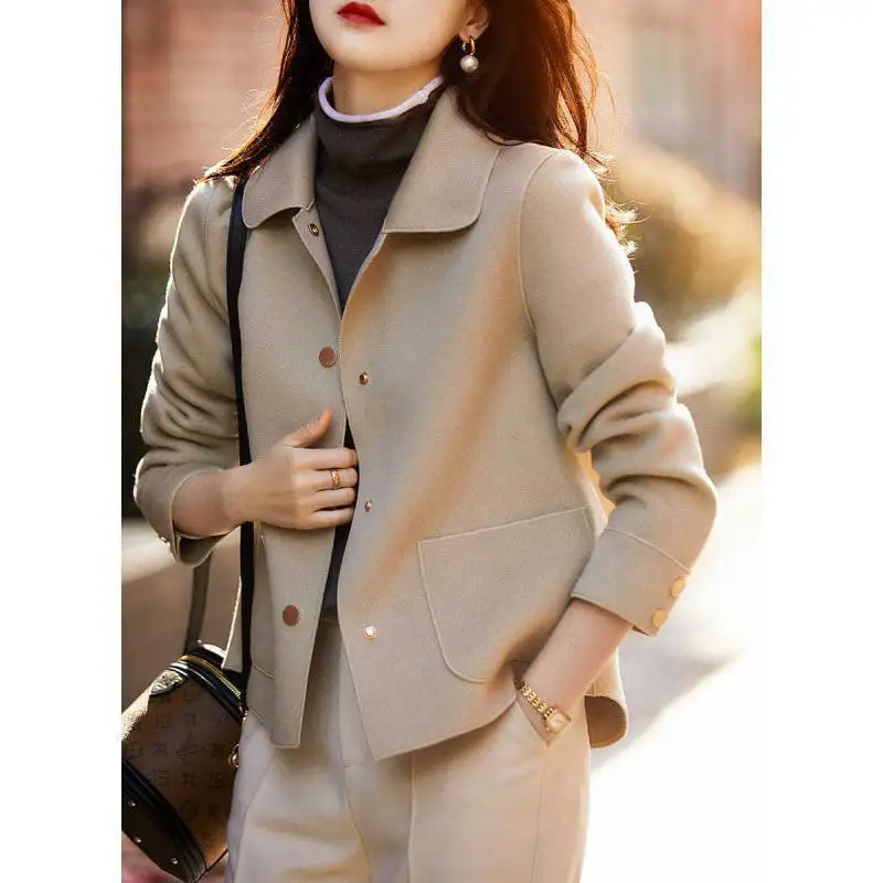 

Women Simple Lapel Outwear Autumn Temperament Fashion Loose All-match Buttons Up Office Lady new Long Sleeve clothes