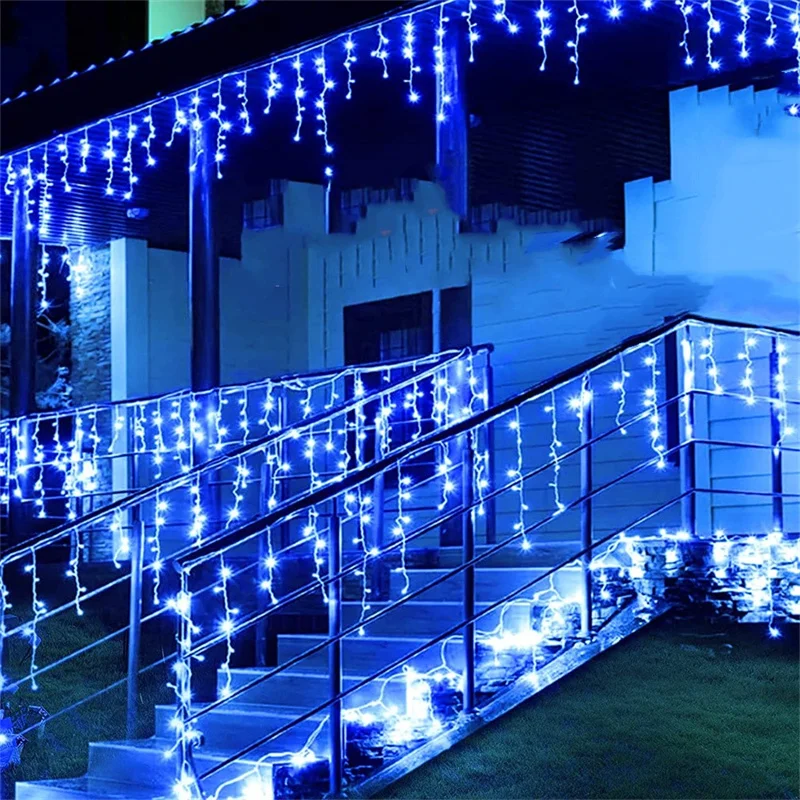 4M LED Curtain Icicle String Lights Christmas Garland Faiy Light Droop 0.4-0.6m Xmas Garden Street Outdoor Decorative Lighting