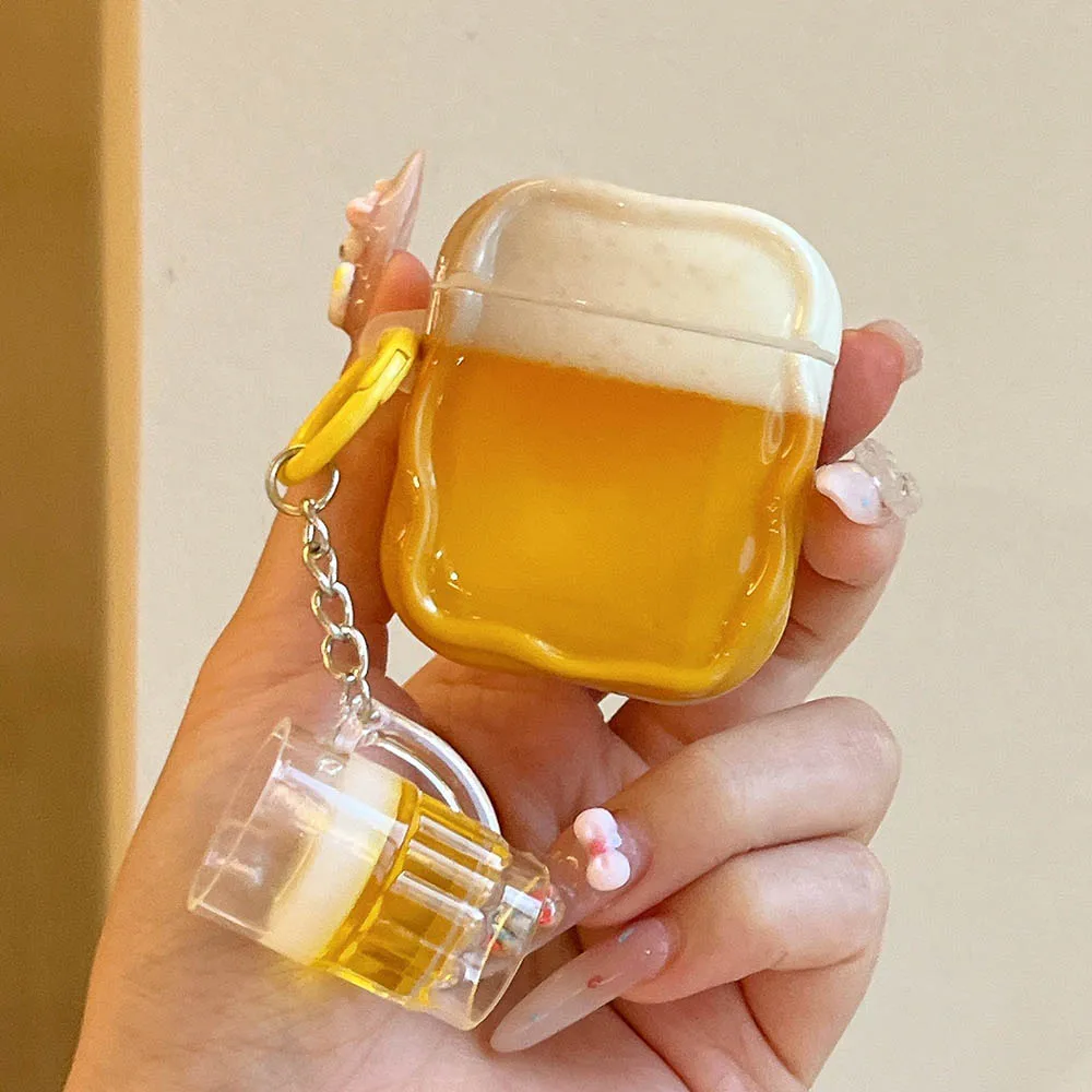 Creative Beer Pattern Design Earphone Case For Airpods 4 5 With Beer Pendant Wave Shape Cover For Airpods Pro 2 3 Generation