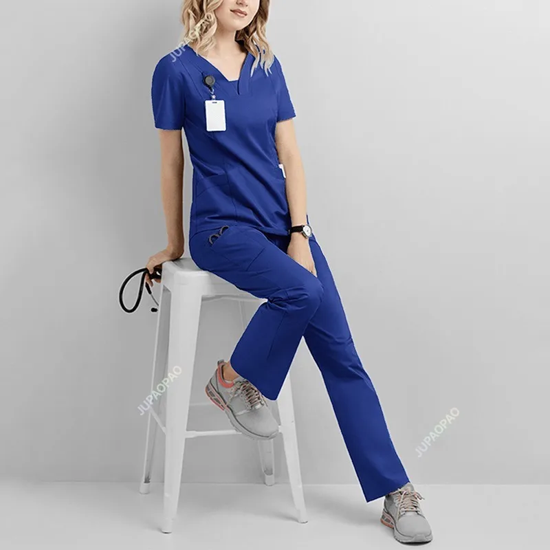 Uniforme médico de enfermería para mujer, traje informal de manga corta con cuello en V para correr, enfermera, farmacia, trabajo, venta al por mayor