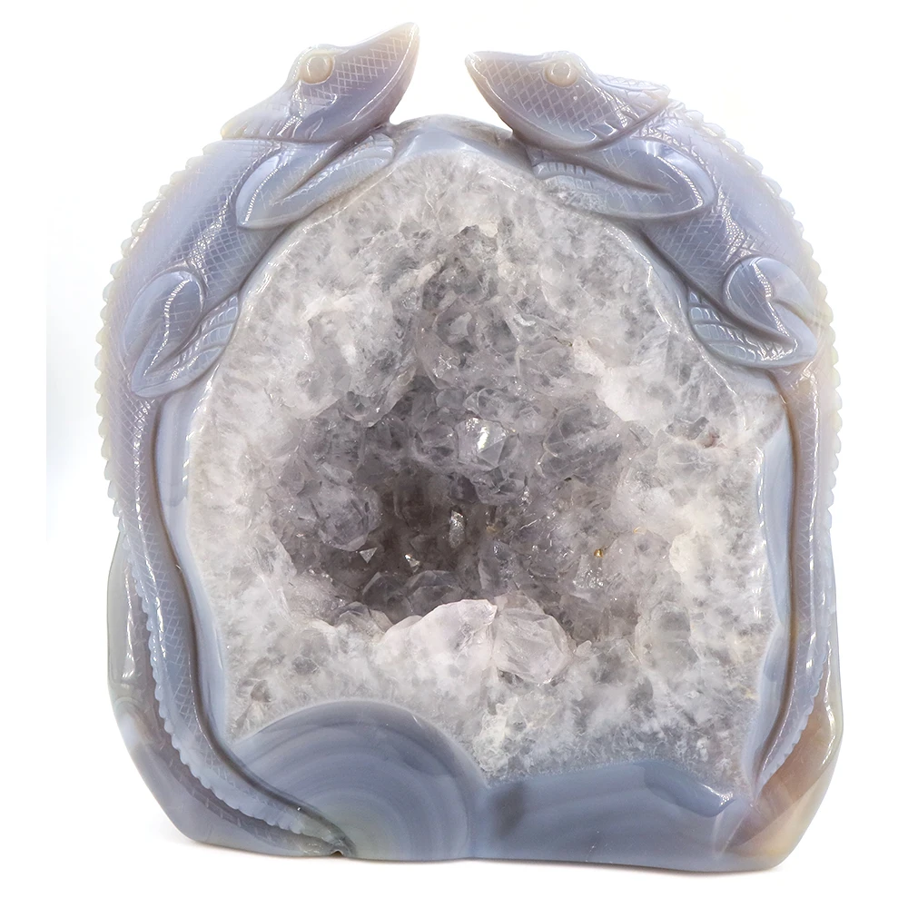 Natural Agate Geode Lizard Carving Statue Hand Carved Crystal Animal Figurine for Home Decor Healing Collectible Art Craft Gifts