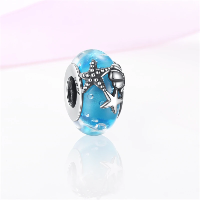 

2024 Hot Sale Ocean Blue Glass Beads Charm Beads Fits Pandora Bracelet For Women 925 Silver Pendant Beads DIY Jewelry Gift