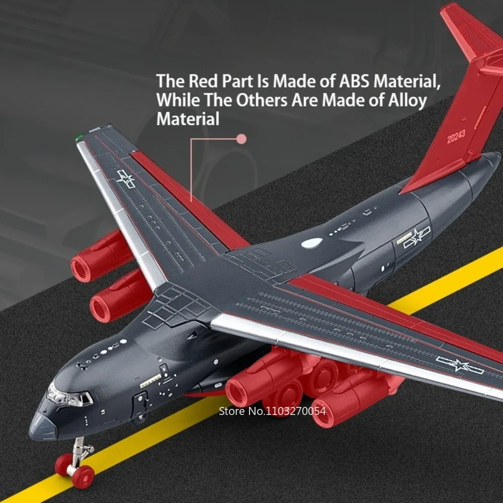 1:180 liga Y-20 modelos de aeronaves de transporte brinquedos carro fundido com luz sonora puxar para trás cabine aberta avião colecionáveis presentes para meninos