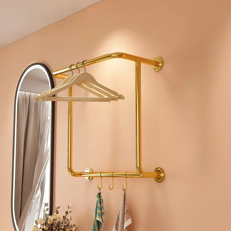 

Stainless Steel Titanium Hotel Clothes Rack Guesthouse Clothing Storage Hanging Rack Apartment Bathroom Hanging Rod