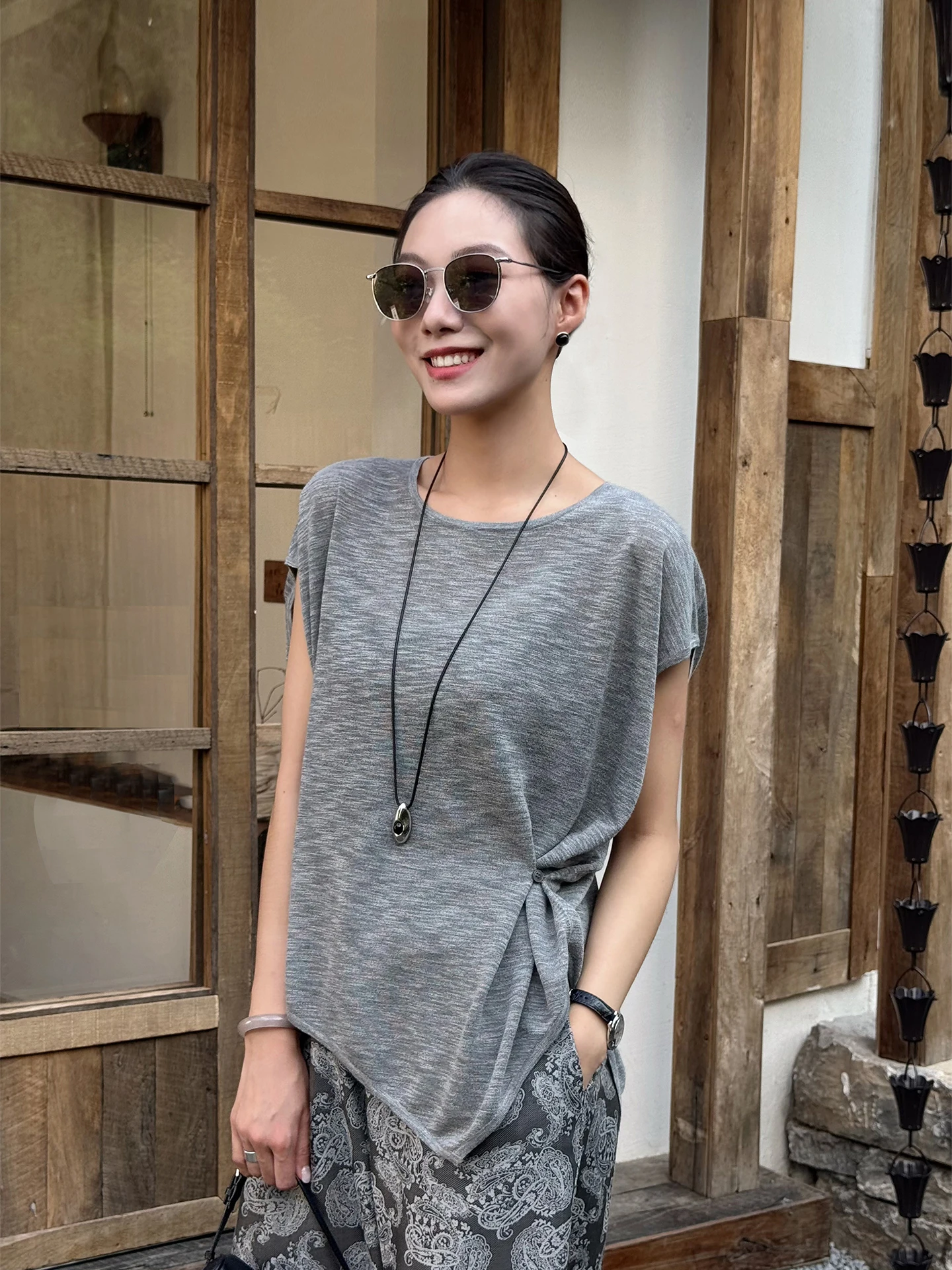 

Slimming Effect Summer Thin ort Sve T-irt Women's Casual Faion Irregular Design Versatile Personali Thin Body T-irt