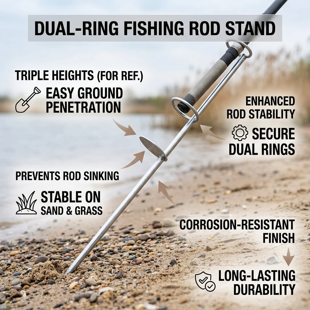 Verstellbarer Angelrutenhalter aus Metall mit Doppelring, 30/37/47 cm, für Meeres-, See- und Flussangeln, langlebig, unverzichtbar für Angler. – Detail 5