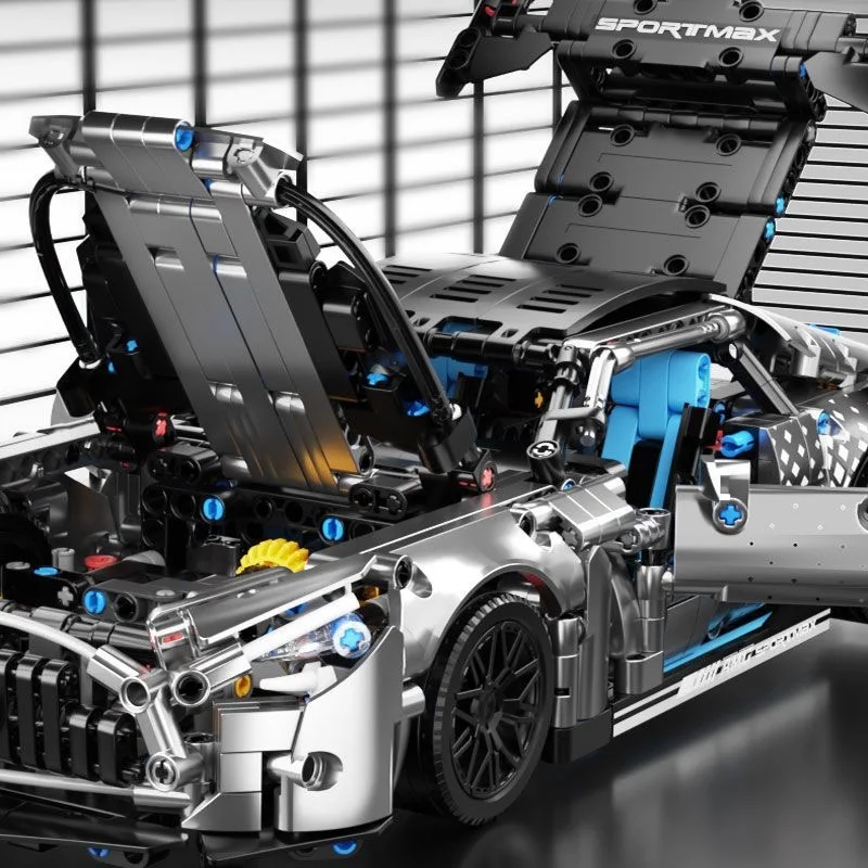 1:14 Mercedes AMG GT Silver Chrome Supercar Building Blocks Set, 1300PCS Technical Mechanical Race Car Model, Compatible Bricks, view 3