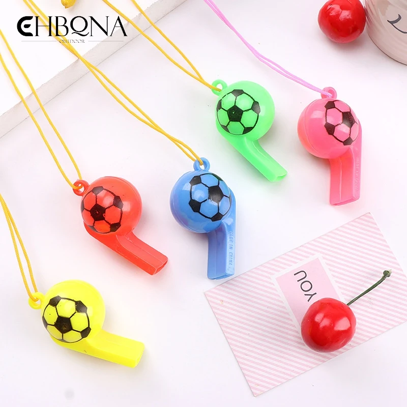 

10PCS Whistles With Lanyard, Soccer Pattern Training Sports Whistle, Loud Crisp Sound Whistle For Soccer Party, Random Color