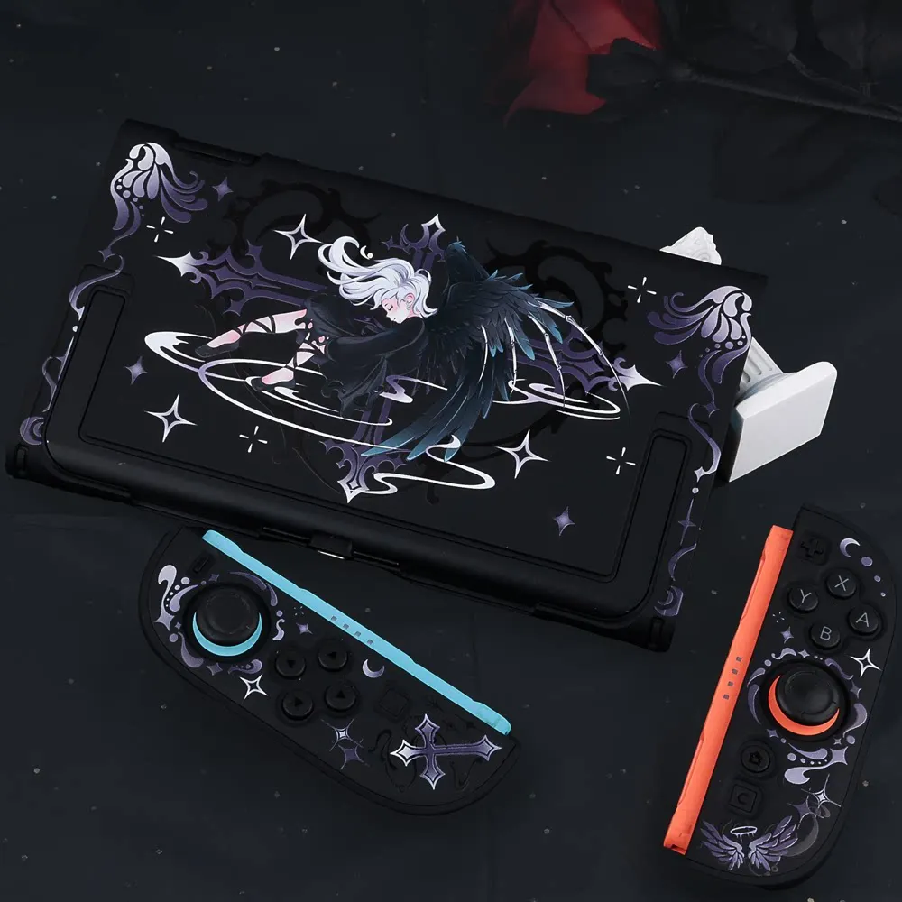 Black Hard Case for Nintendo Switch 2 – Detachable Protective Shell for New NS2 Console , Dark Wing Angel