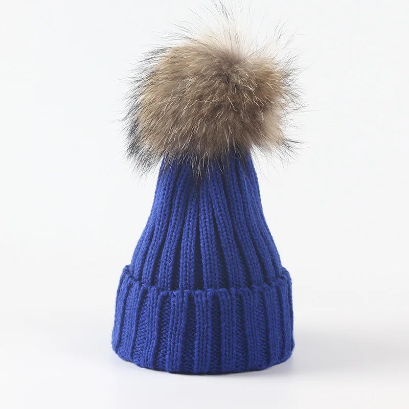 Winter Brand  Fur Pom Poms hat Winter Hat For Boy  Girl \'s Hat Knitted Beanies Cap Hat 2-10 years