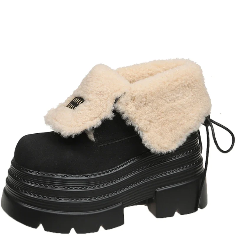 

Women Fur Snow Boots Suede High Heels Cotton Shoes Short Plush Casual Platform Ankle Boots 2025 Trend Winter Warm Botas De Mujer